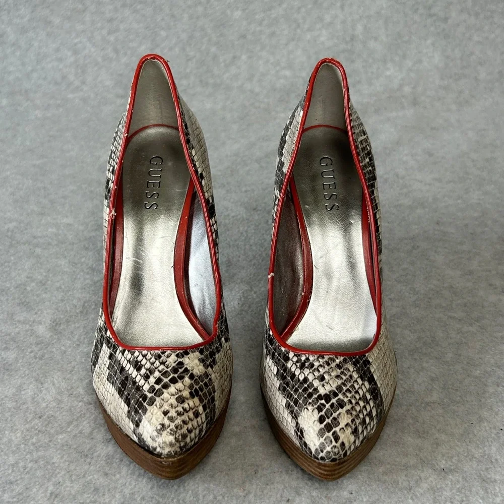 Guess‎ Snakeskin Platform Heels Red Trim Pumps Women's Size 7.5M
